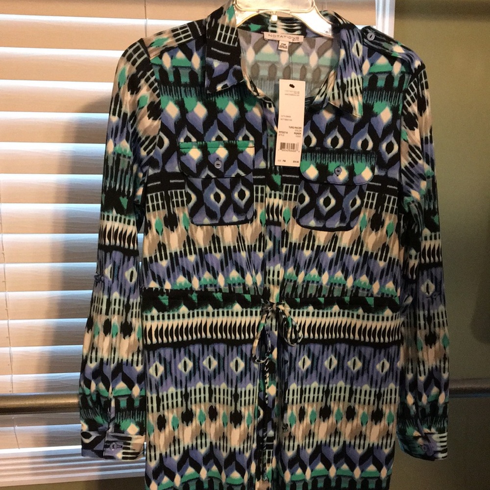 New NWT Turquoise Shirt Dress Stretch PM PL Navy - Picture 13 of 16